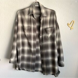 \Vince\ Gray Plaid Oversize Button Down